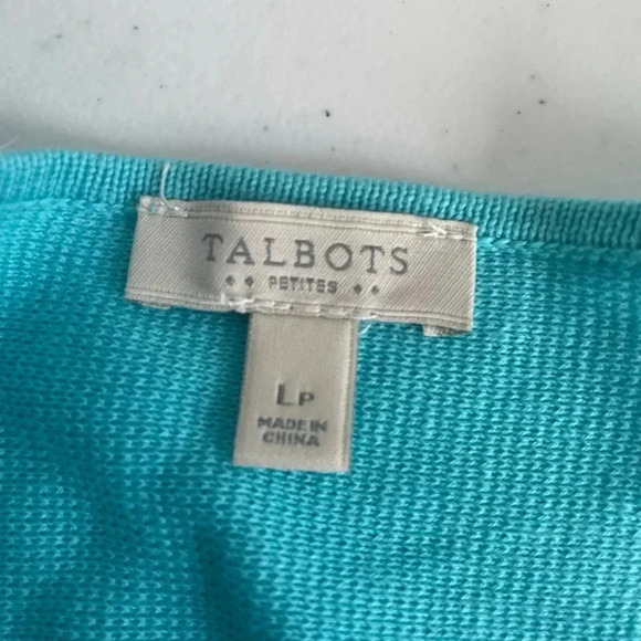 Talbots short sleeve open front cardigan duster Turquoise Blue Pockets LP 0059 - Picture 8 of 10